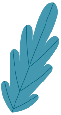 Illustration of a blue feather with simple design and dark outlines.