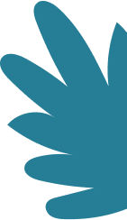 Abstract teal fan shape with multiple curved blades against a white background.