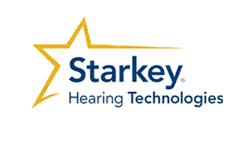 Starkey Hearing Technologies logo featuring a star graphic and company name in blue.
