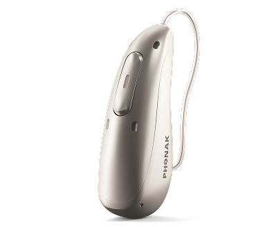 Sleek modern hearing aid with advanced design on white background.