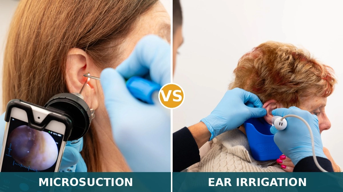 Microsuction or ear irrigation both remove earwax, but they're not the same. One suits a wider range of ears than the other. Here's how to know which is right for you before you book.